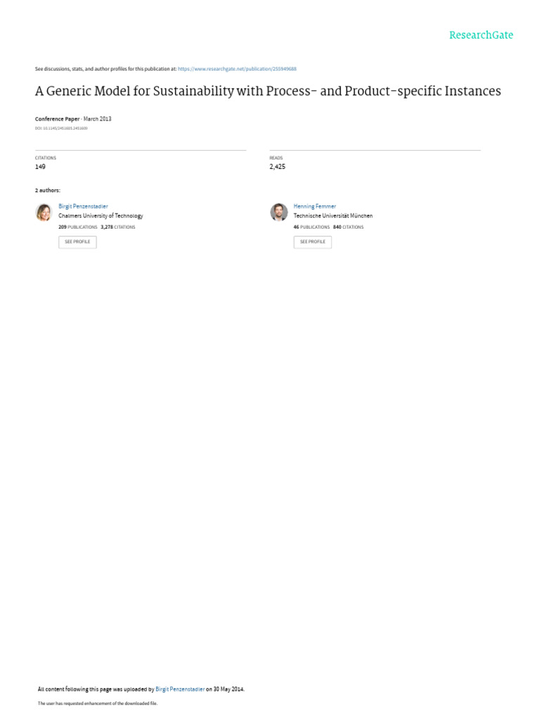 A Generic Model For Sustainability With Process - and Product-Specific ...