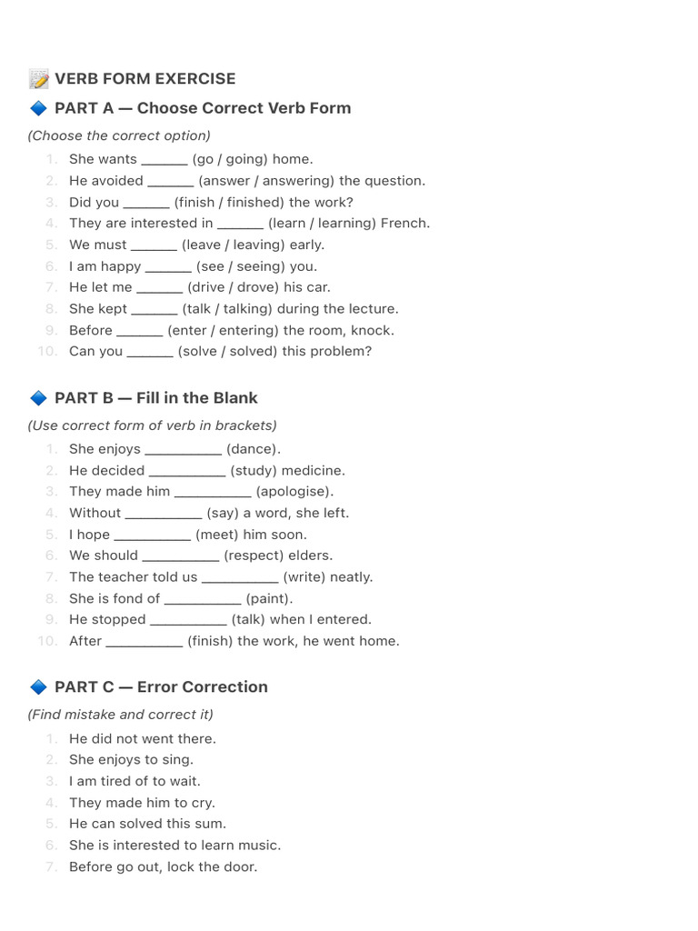 ? Verb Form Exercise | PDF