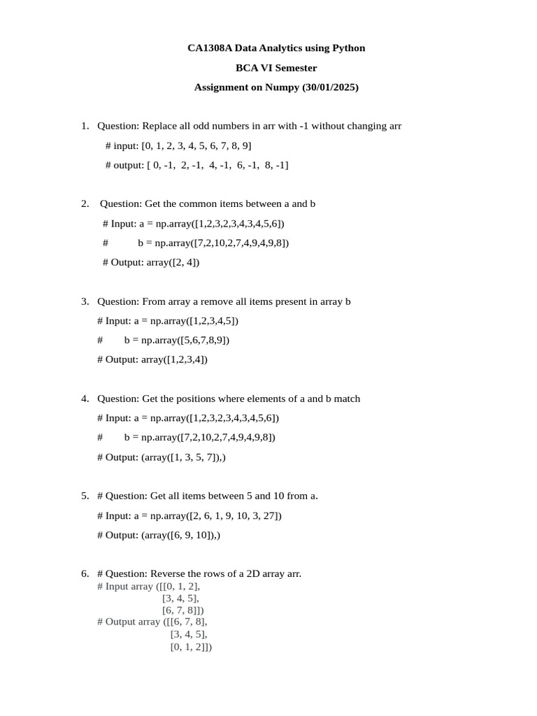 Numpy Assignment | PDF