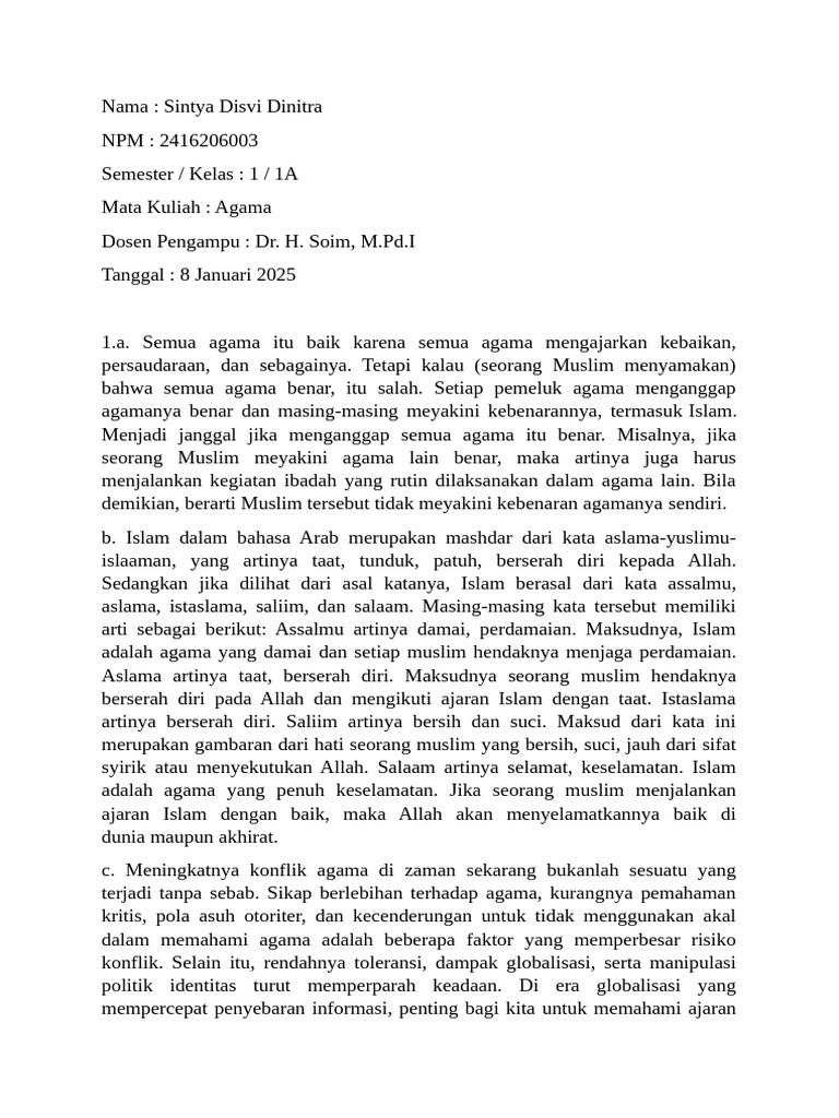 Karya Ilmiah Agama Sintya Disvi Dinitra | PDF