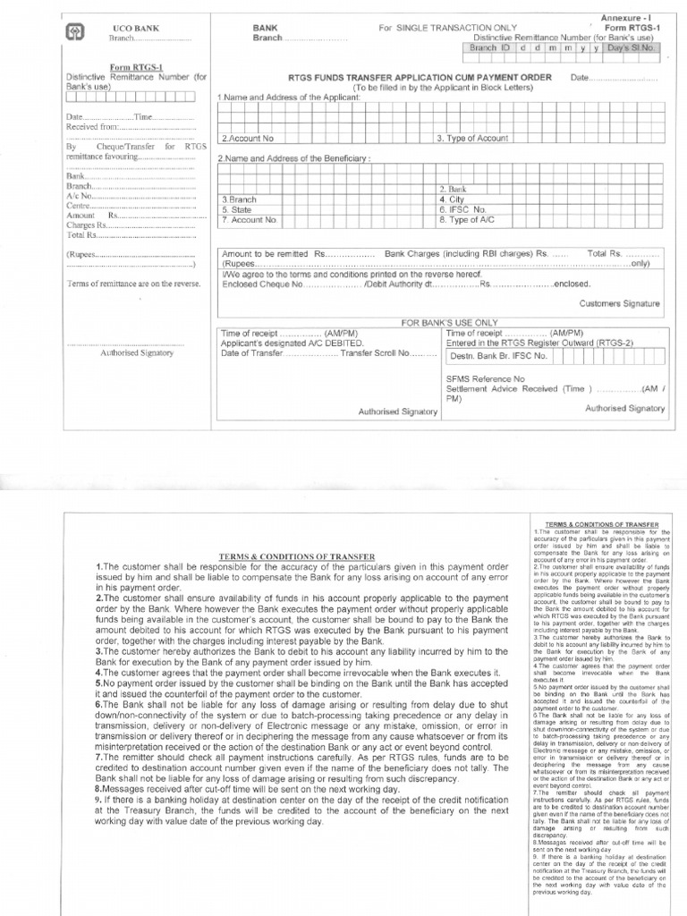 Rtgs Form | PDF