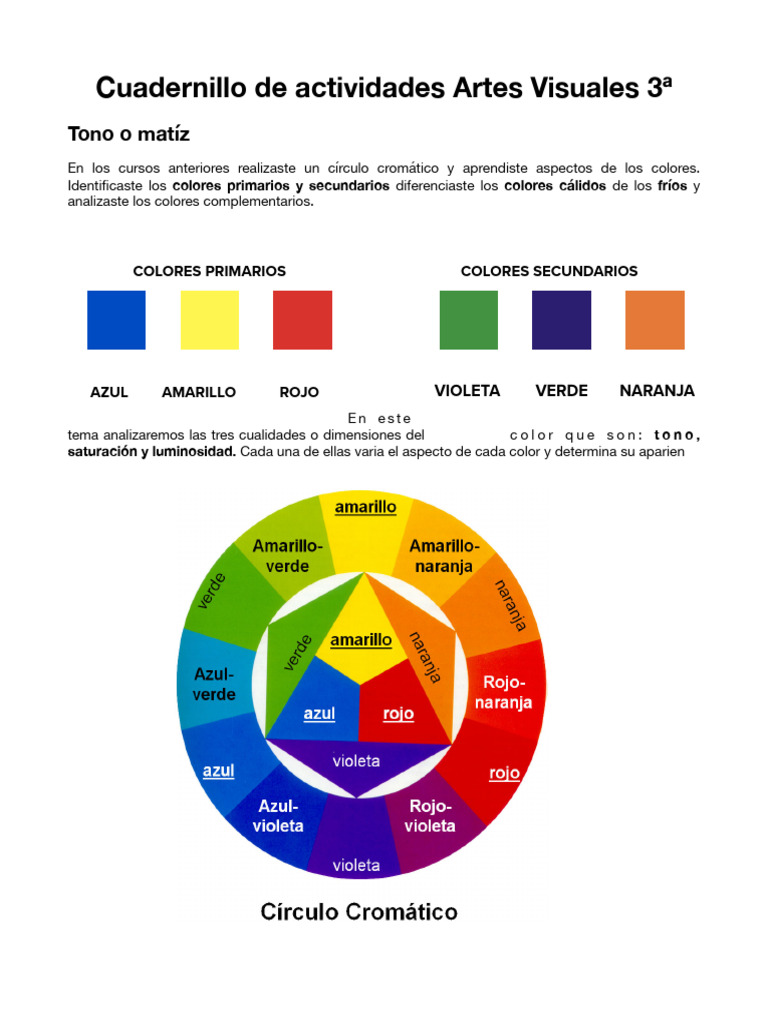 Cuadernillo Actividades Artes Visuales | PDF | Color | Matiz