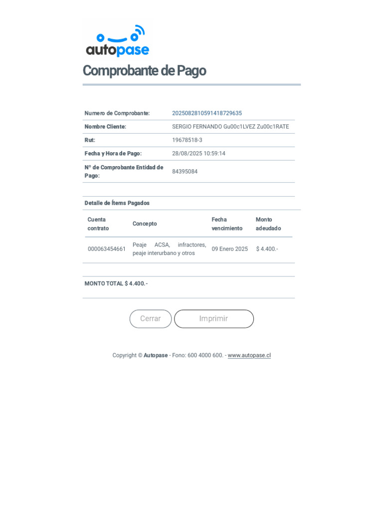 Autopase Pago Satisfactorio | PDF