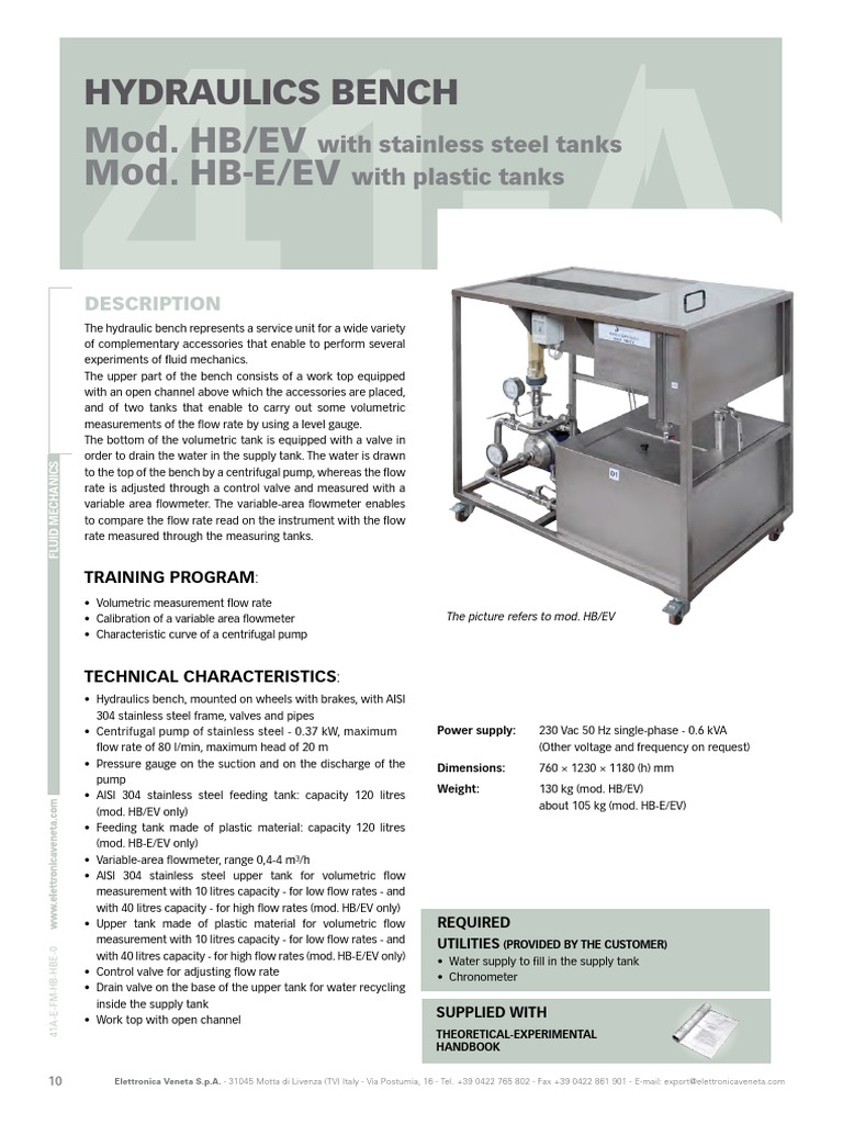 Hb-hbe Hydraulics Bench | PDF | Flow Measurement | Pump