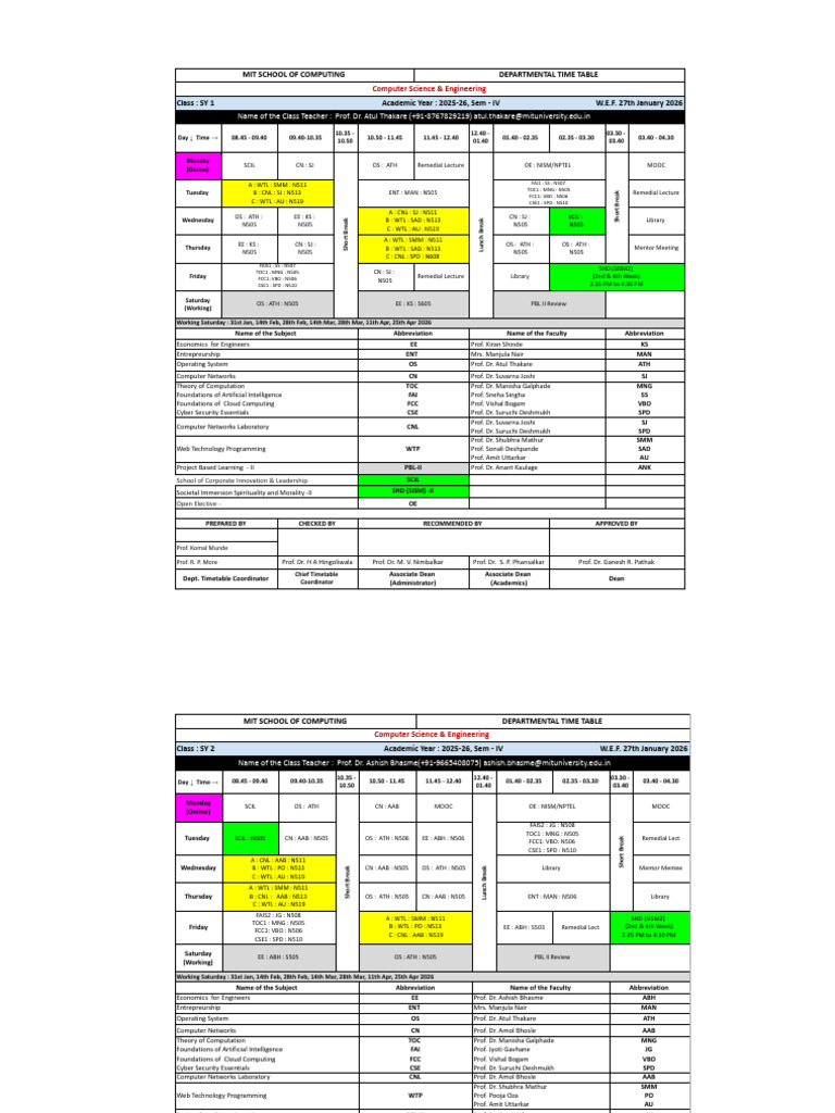 Sy Class Wise Time-Ii 2025-26 | PDF | Science | Computing