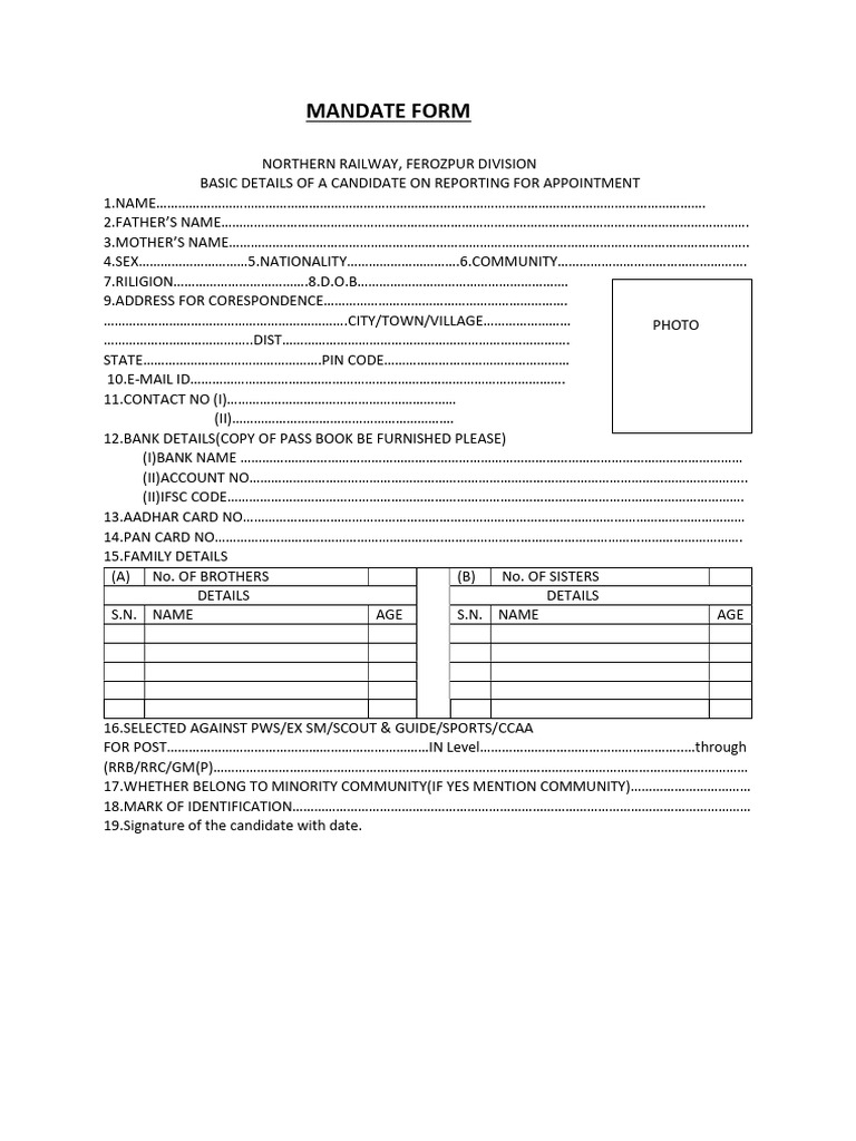 Mandate Form | PDF