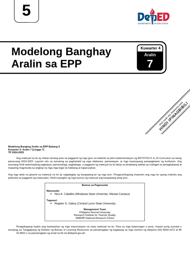 Q4 LE EPP 5 Lesson 7 Week 7 | PDF