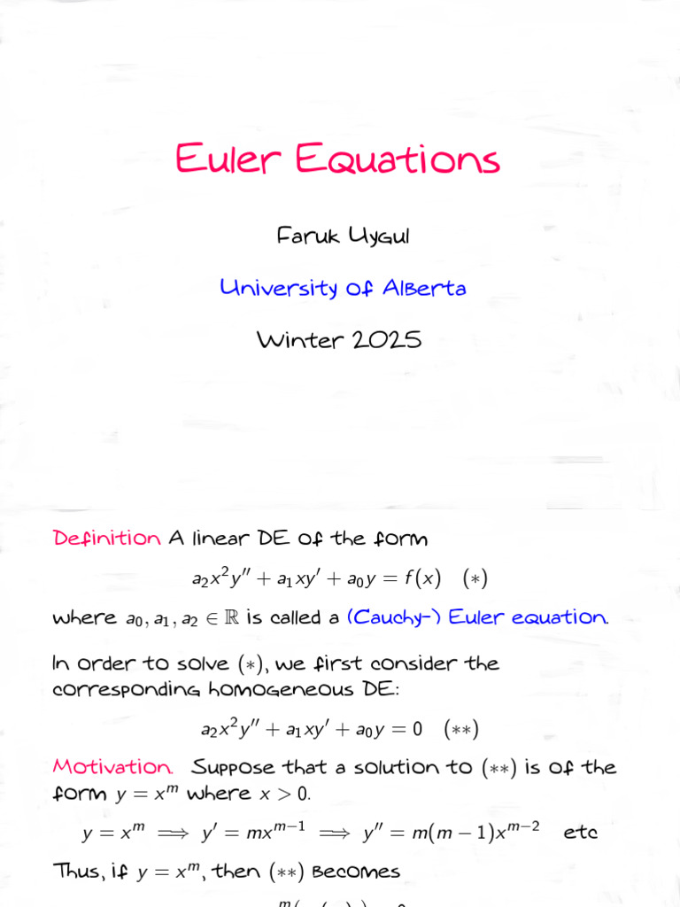 5.4 Euler Equations With Solutions | PDF | Zero Of A Function | Equations