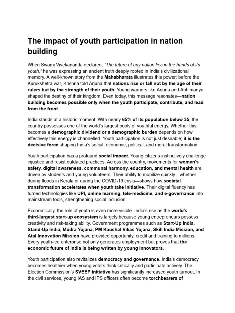 The Impact of Youth Participation in Nation Building | PDF | Governance