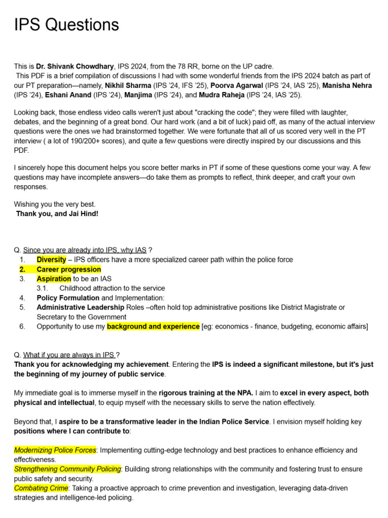 IPS Interview Questions | PDF