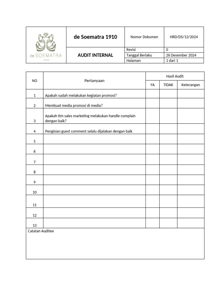Form Audit Internal | PDF