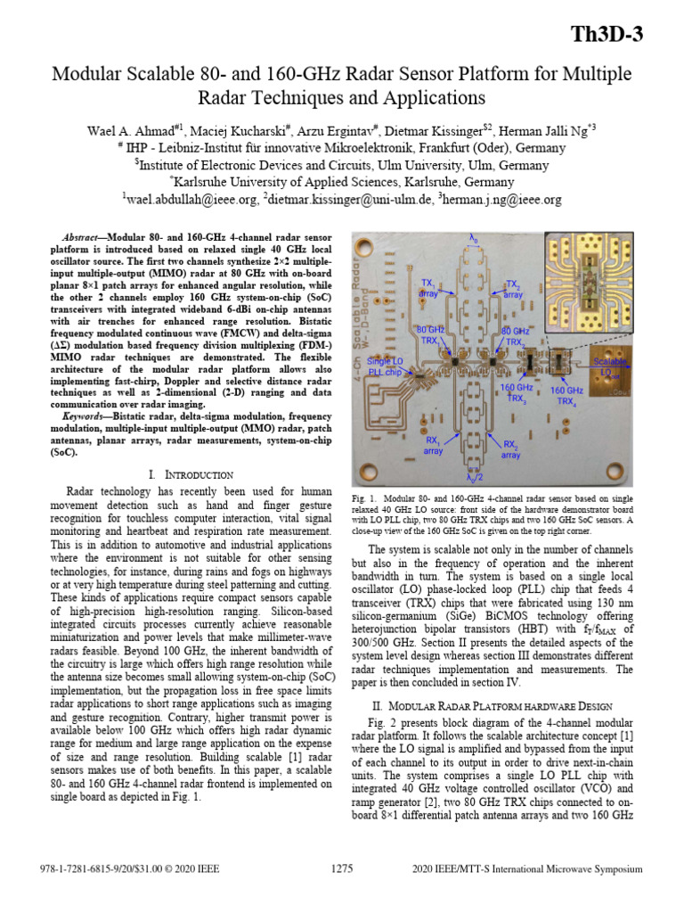 Modular Scalable 80- And 160-GHz Radar Sensor Platform for Multiple ...