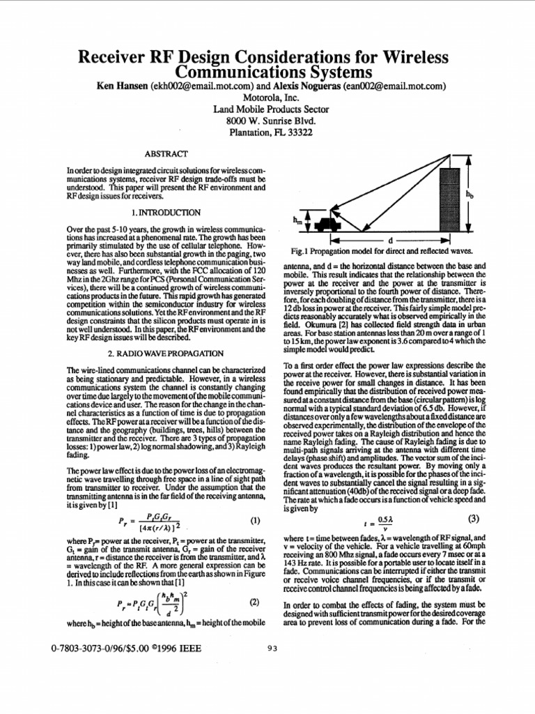 Receiver RF Design Considerations For Wireless Communications Sy | PDF ...