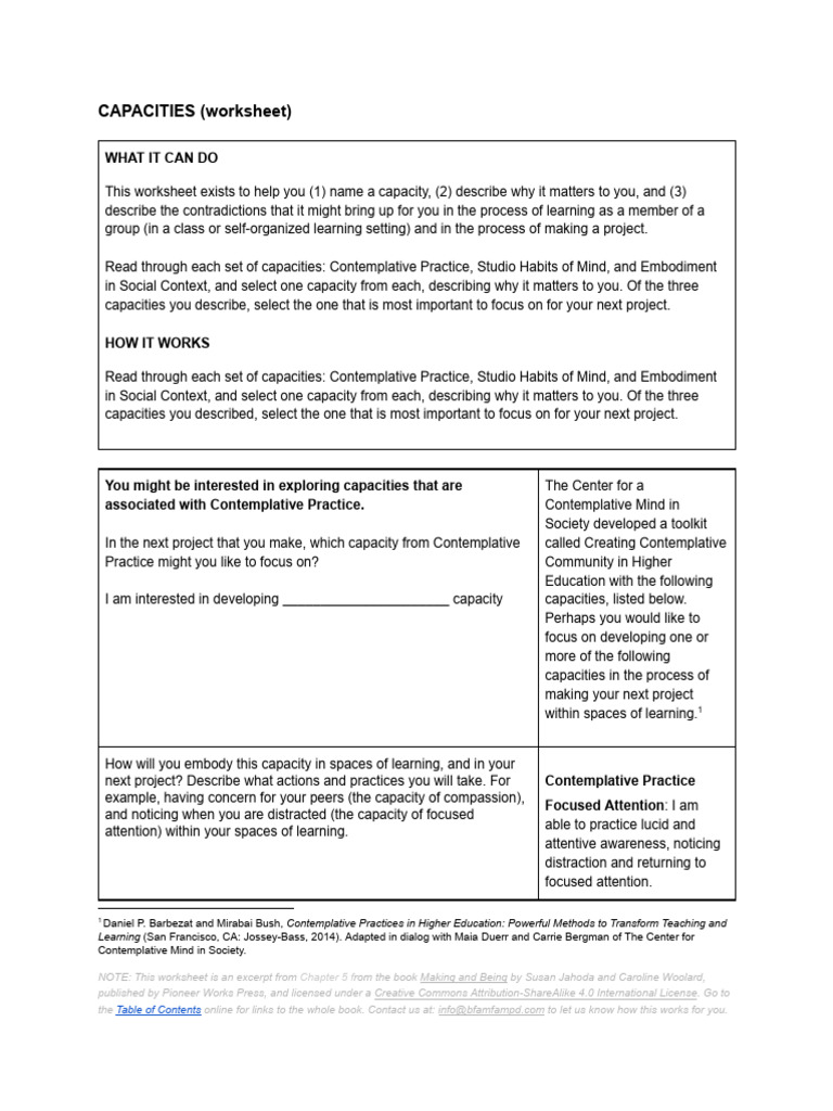 Capacities Worksheet | PDF | Mind | Embodied Cognition