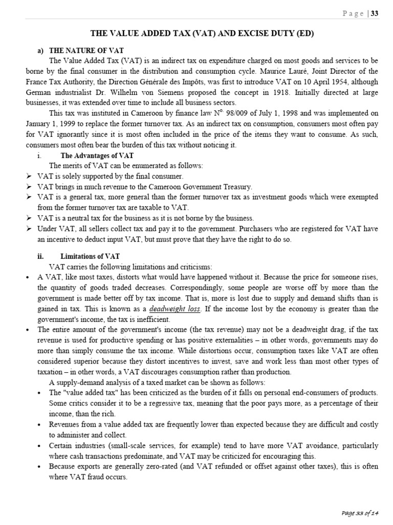 The Value Added Tax (Vat) and Excise Duty (Ed) | PDF | Taxes | Value ...