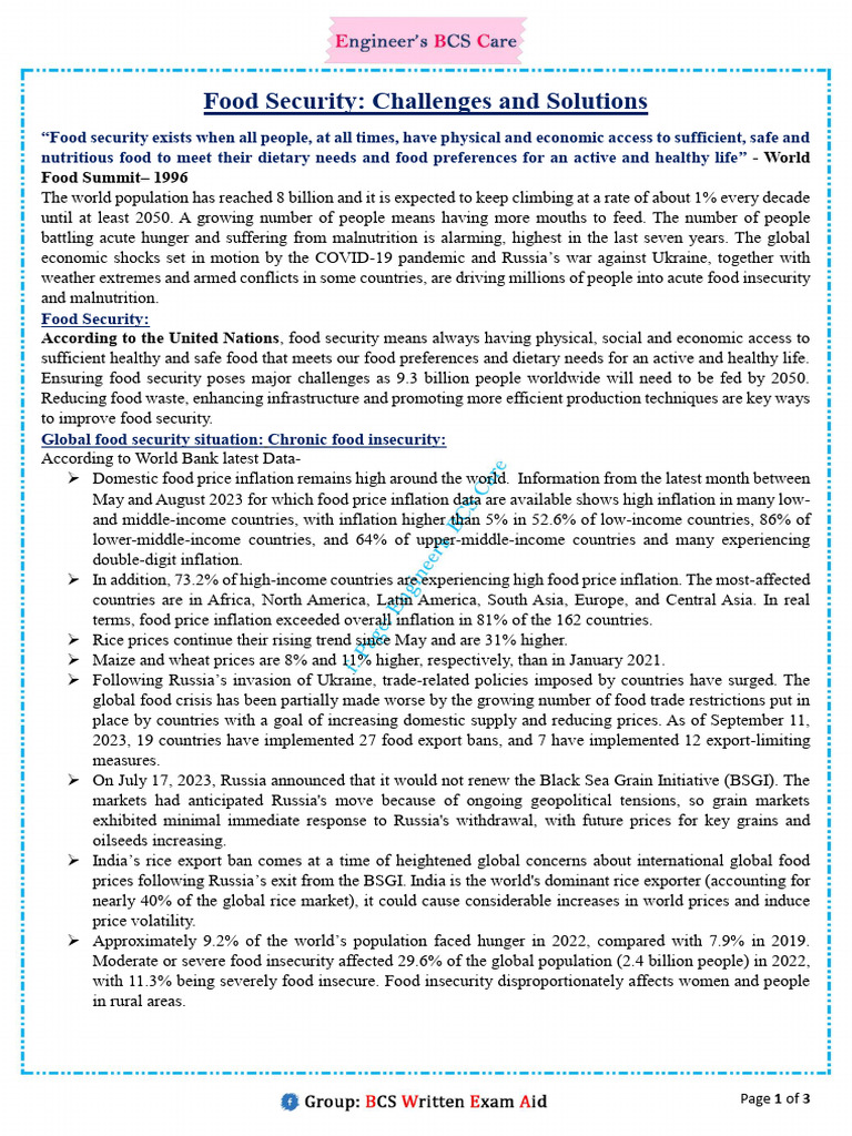 PDF No-100_ Food Security_ Challenges and Solutions | PDF | Food ...