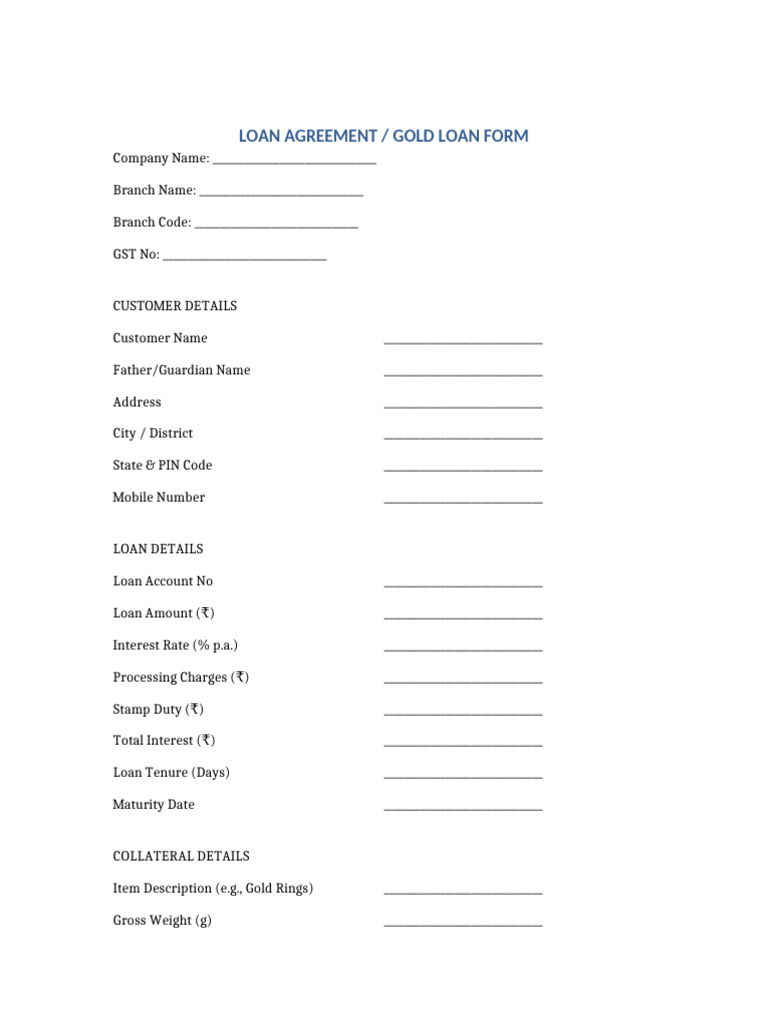 Editable Loan Form Template | PDF