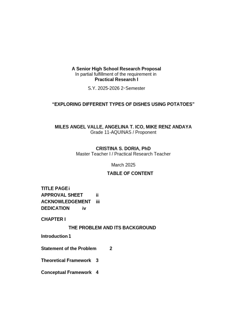A Senior High School Research Proposal-Miles | PDF | Potato