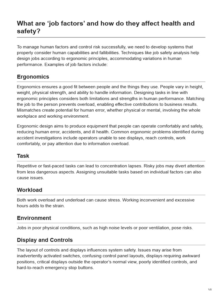 What Are Job Factors and How Do They Affect Health and Safety | PDF ...