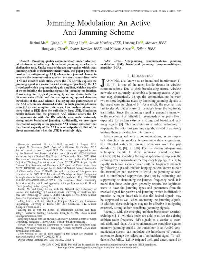 Jamming Modulation An Active Anti-Jamming Scheme | PDF | Broadband ...