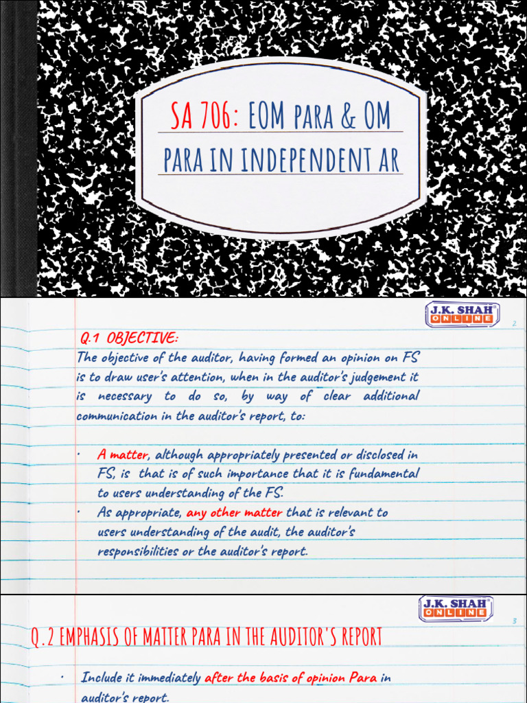 3.SA 706 | PDF | Auditor's Report | Accounting