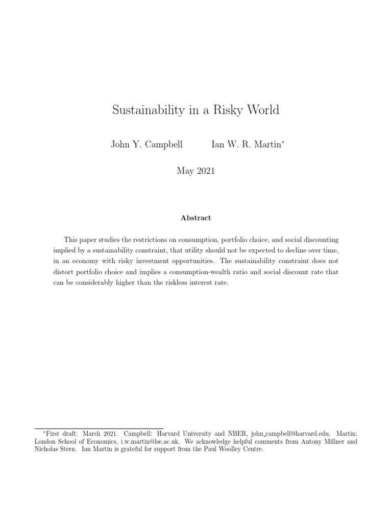 Sustainability in A Risky World | PDF | Utility | Consumption (Economics)