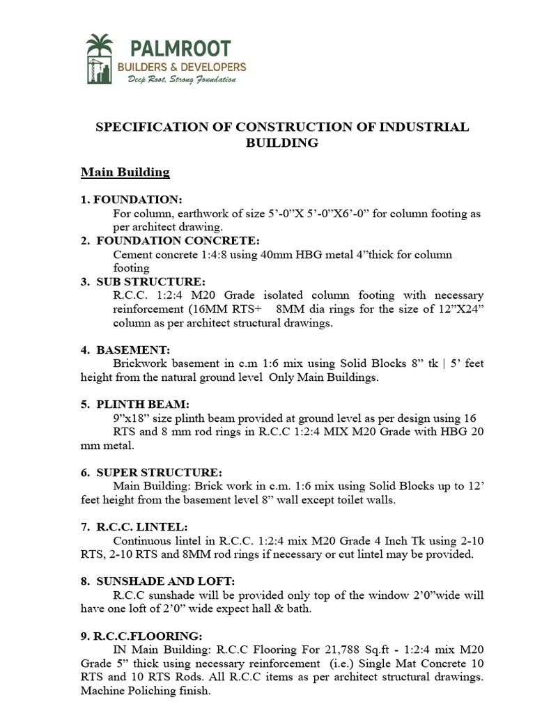 Civil Work Specification | PDF | Concrete | Basement