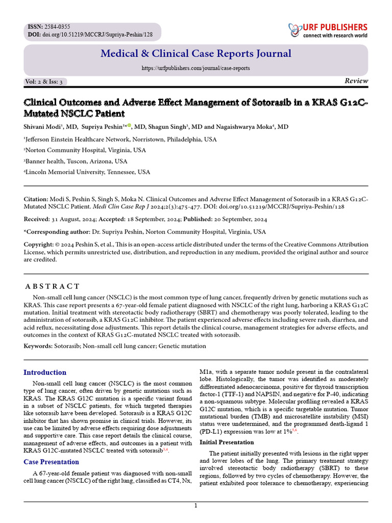 Clinical Outcomes and Adverse Effect Management of Sotorasib in a KRAS ...