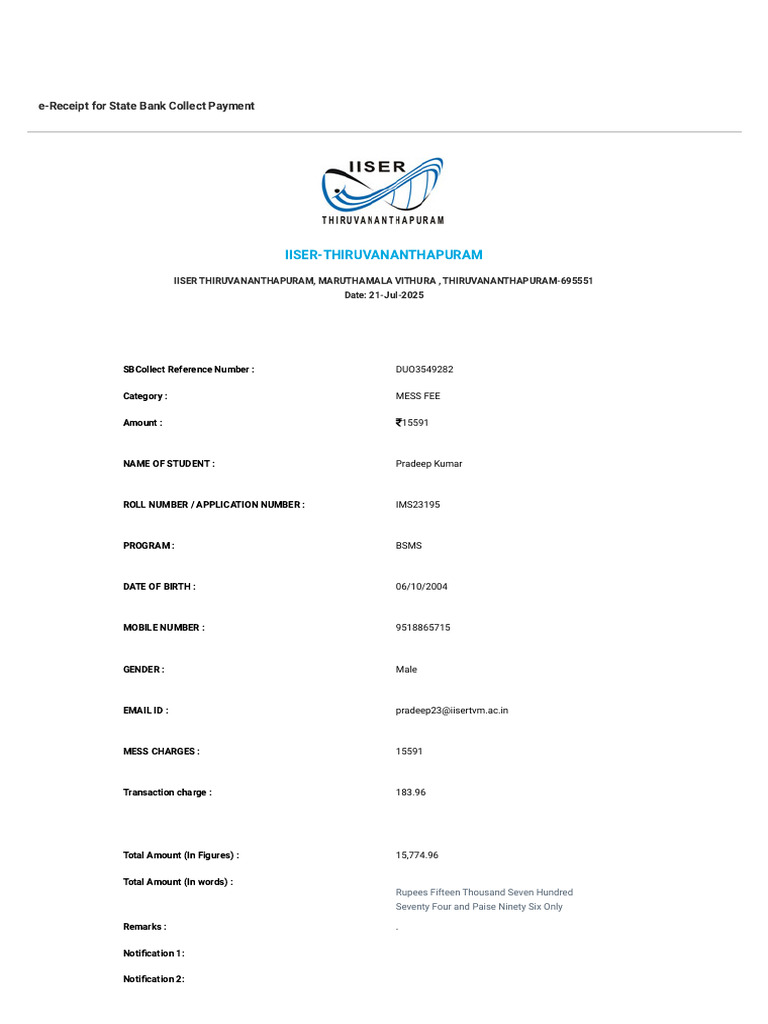 Mess Fee Pradeep | PDF