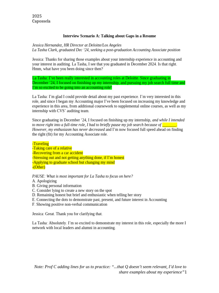 Interview Scenarios (BUS 242) | PDF