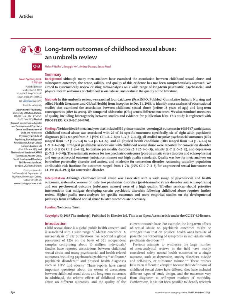 Long-term Outcomes of Childhood Sexual Abuse | PDF | Mental Disorder ...