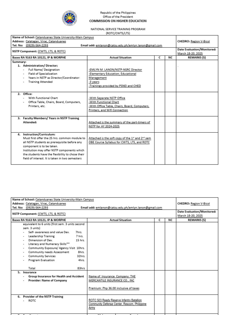 NSTP Monitoring Template 2025 | PDF
