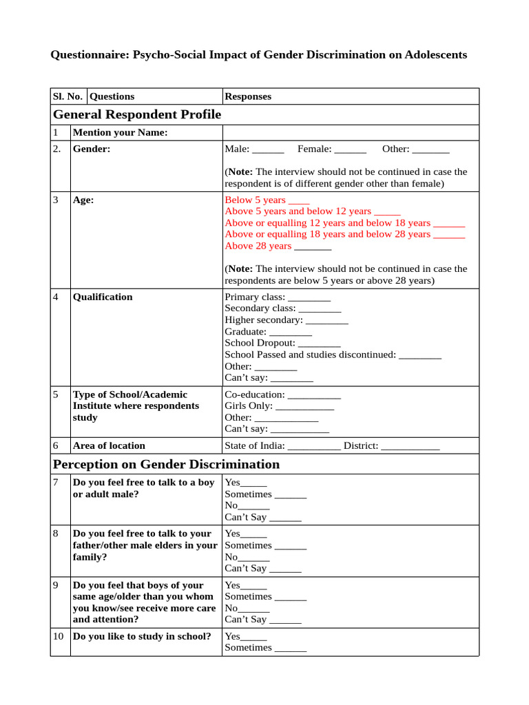 Questionnaire PsychoSocial | PDF | Gender | Gender Studies