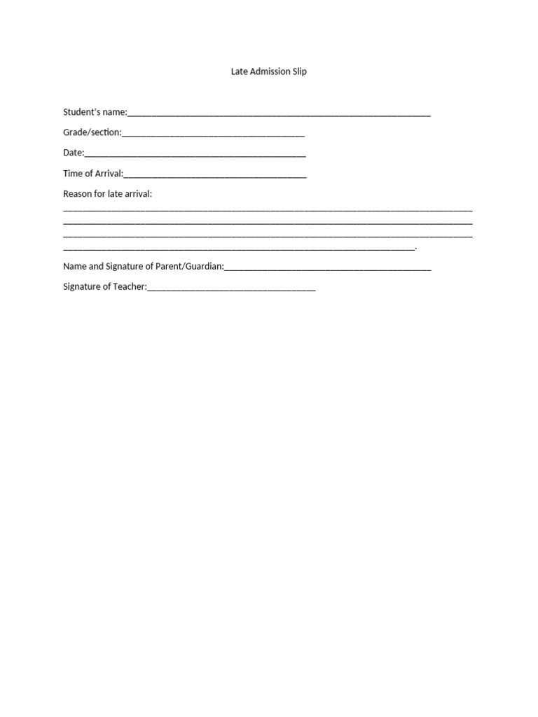 Late Admission Slip | PDF