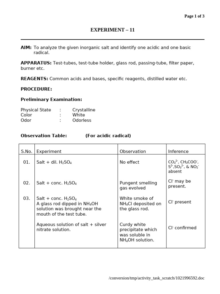 Inorganic Salt Analysis 11 | PDF | Precipitation (Chemistry) | Salt ...