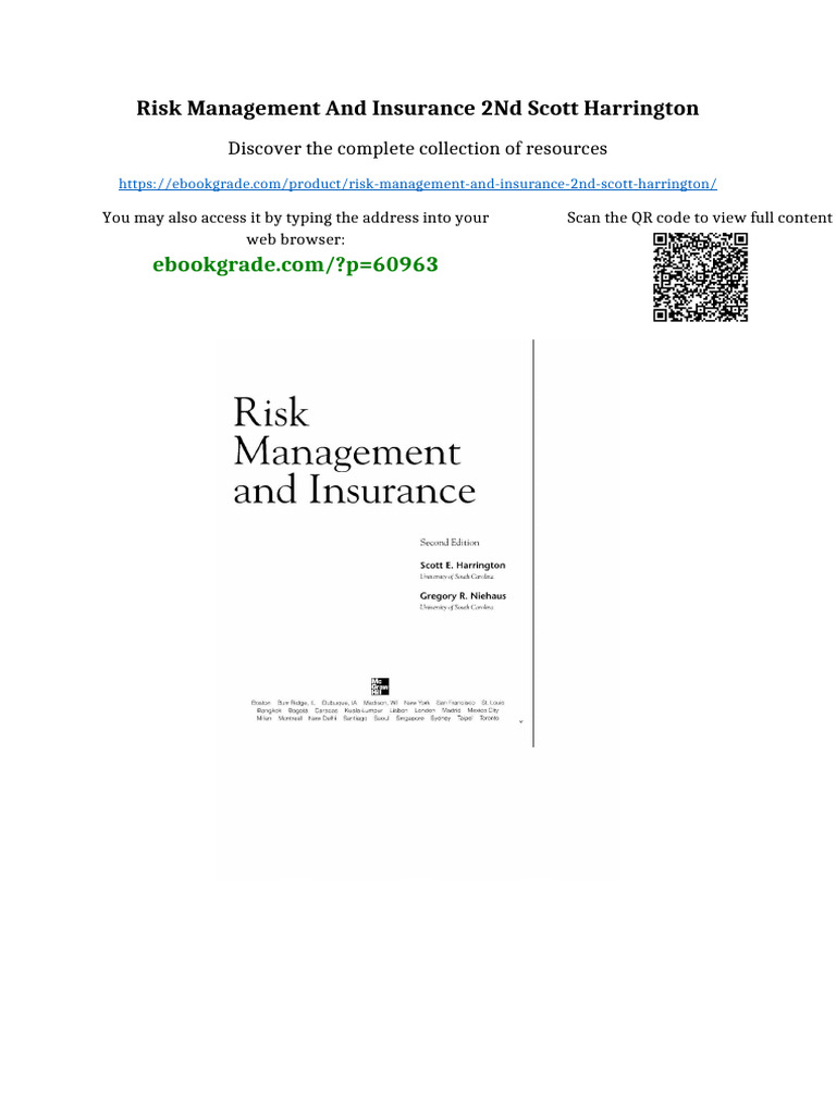 Risk Management and Insurance 2nd Scott Harrington Available Full ...