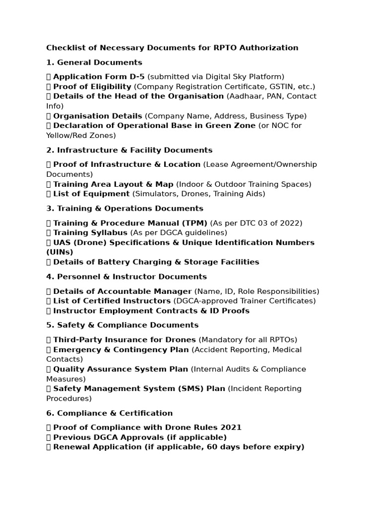 Checklist of Necessary Documents for RPTO Authorization | PDF ...