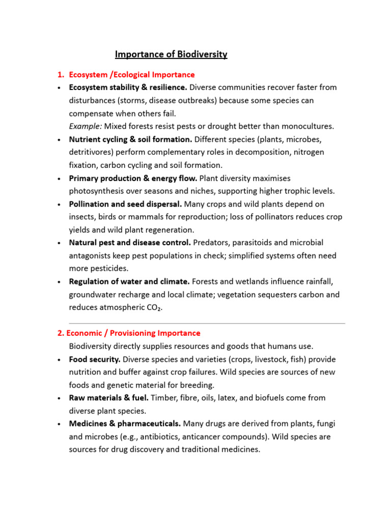 Importance of Biodiversity 2nd Year | PDF | Agriculture | Biodiversity