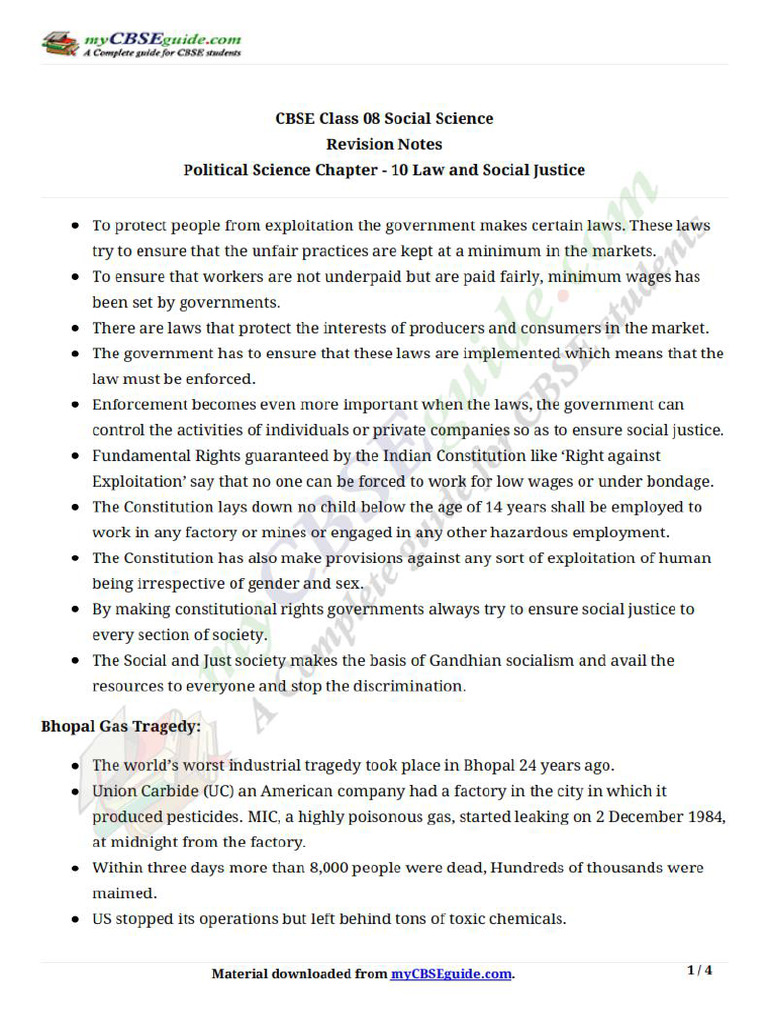8 Soc Sci Pol Revision Notes Ch10 | PDF
