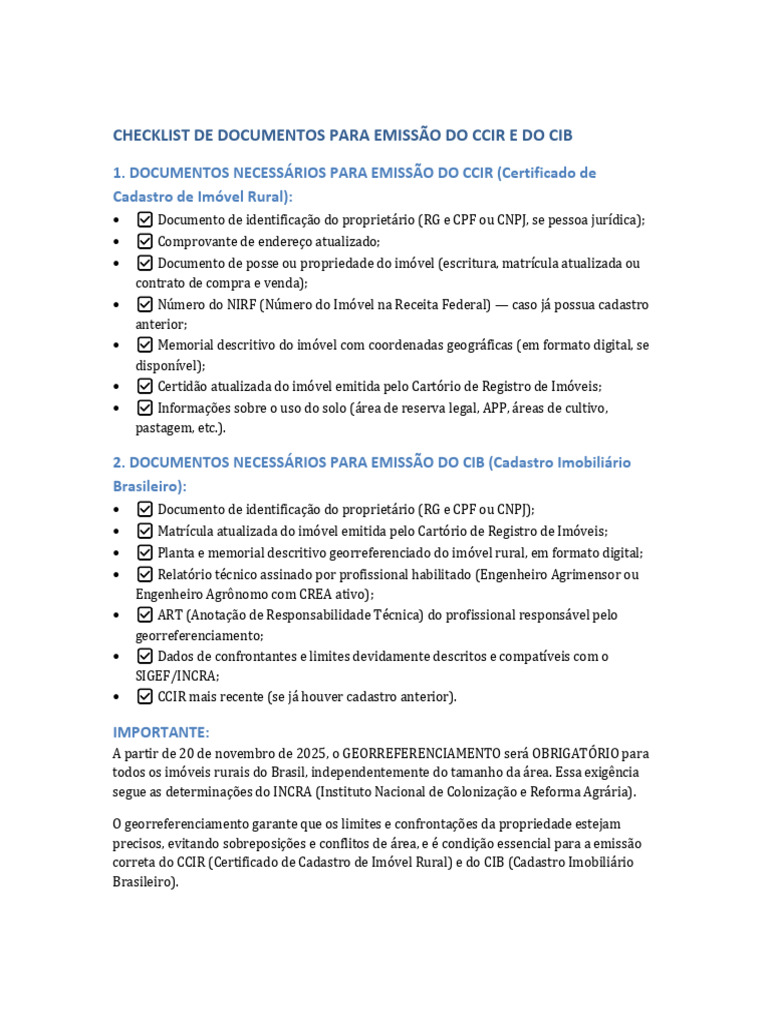 Checklist CCIR e CIB Atualizado | PDF