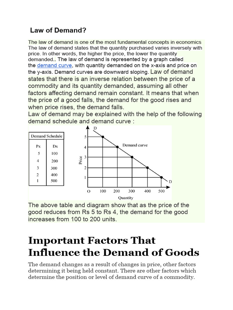 Law of Demand and Factors Influencing Demand | PDF | Demand | Demand Curve