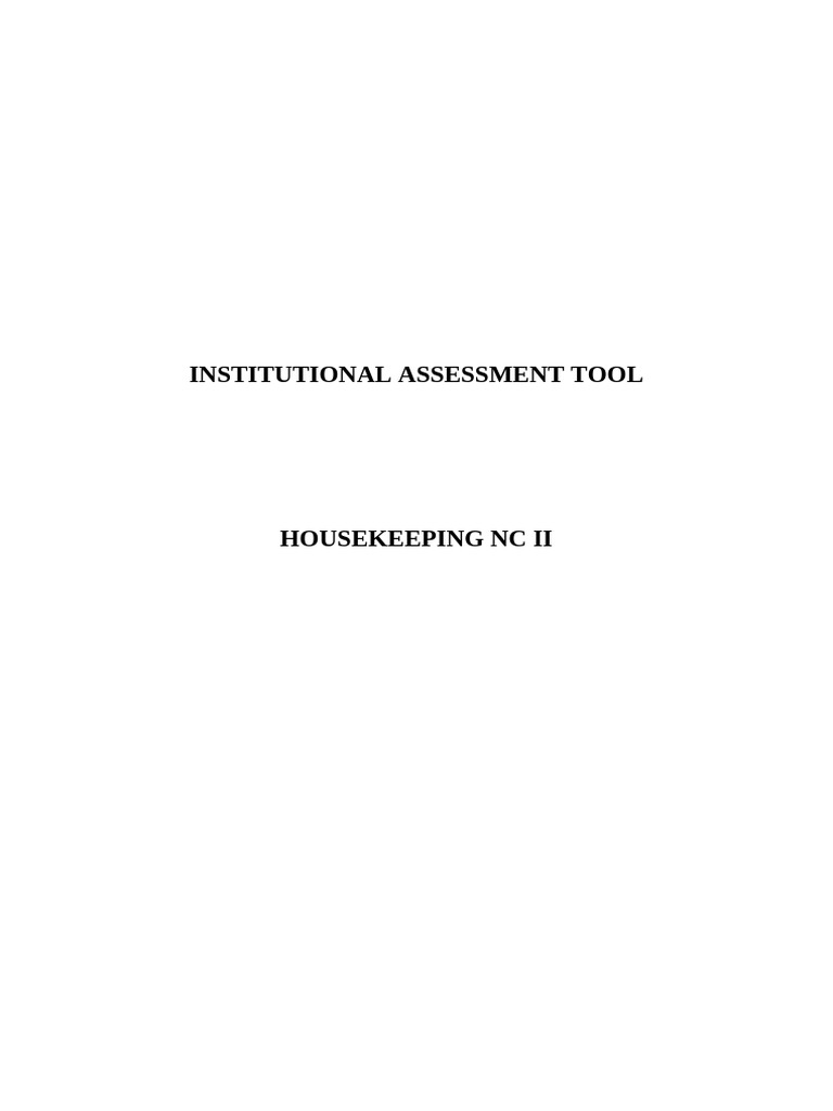 Institutional Assessment Tool Housekeeping | PDF | Housekeeping | Bed
