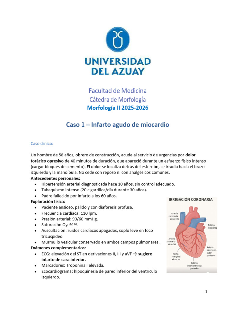 Caso 1 Infarto Agudo de Miocardio Morfo II | PDF | Corazón | Infarto de ...