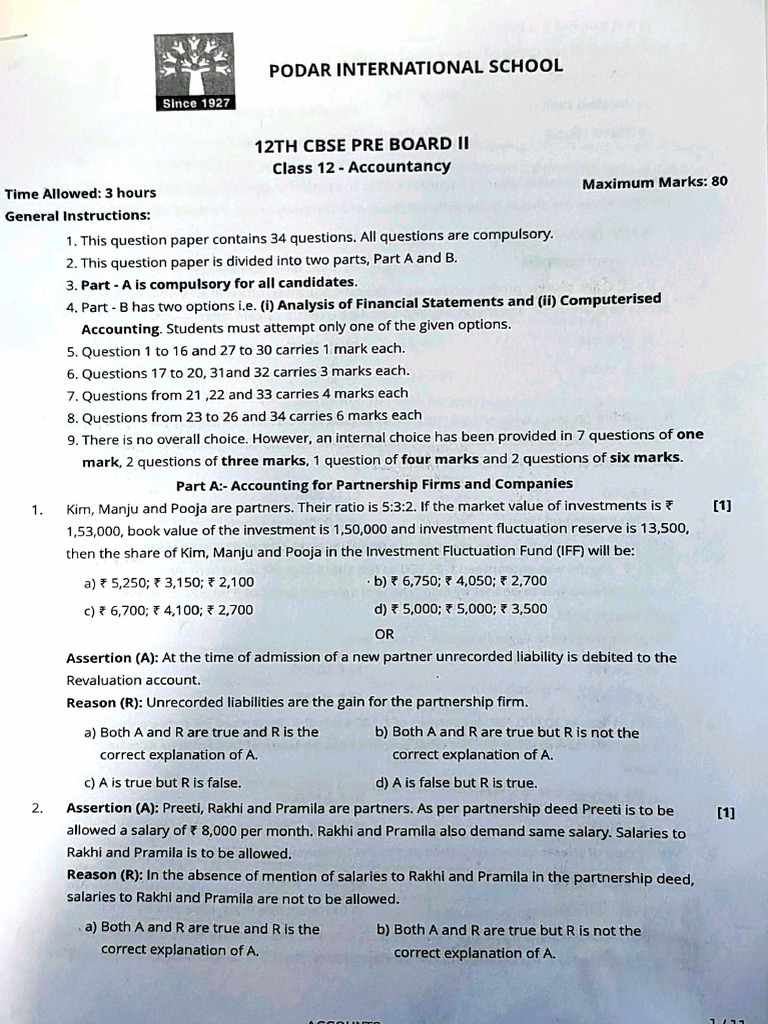 Podar International School Pre Board 2 | PDF
