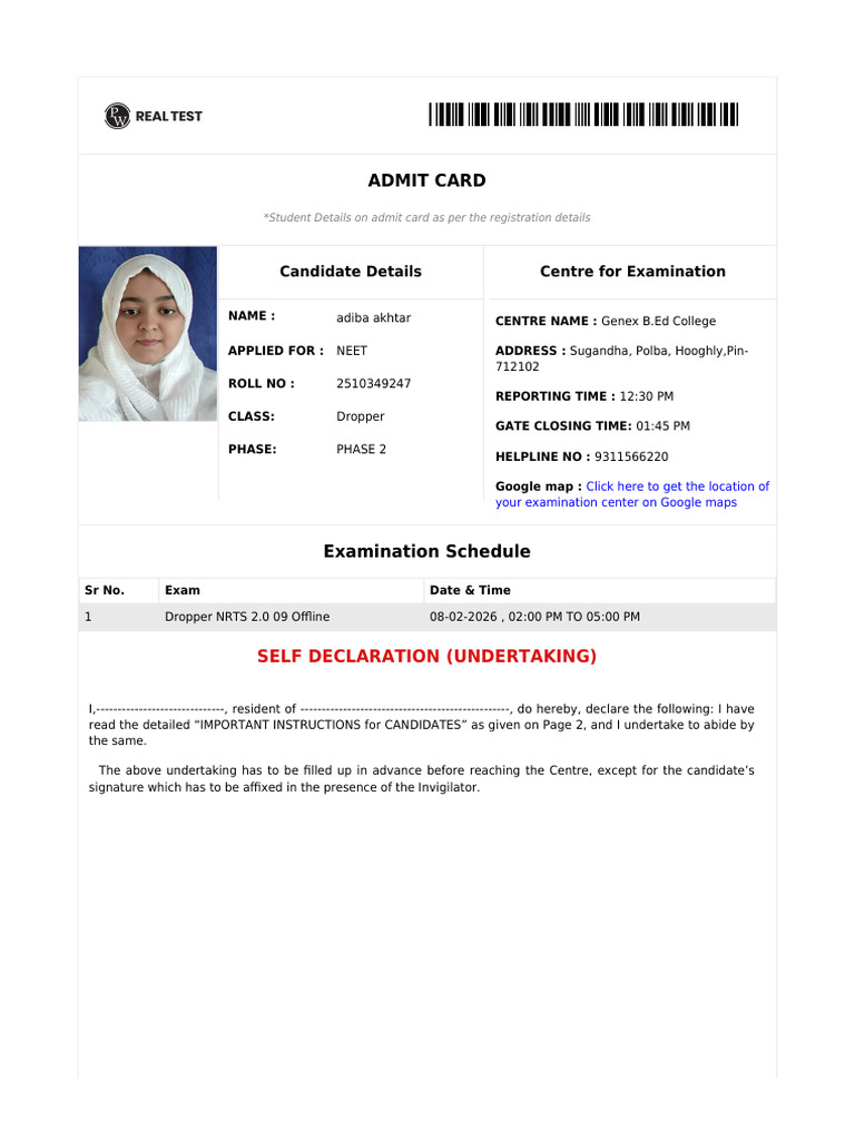 Admitcard_2510349247_6408595 | PDF | Identity Document
