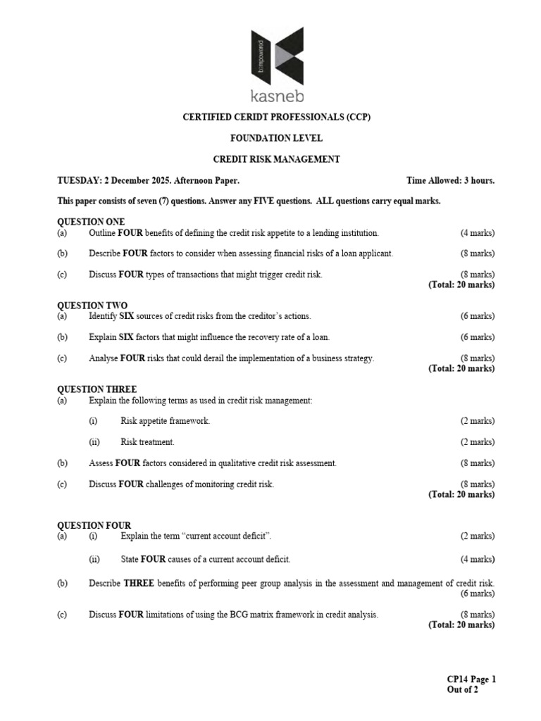Credit Risk Management Past Papers | PDF | Risk Management | Risk