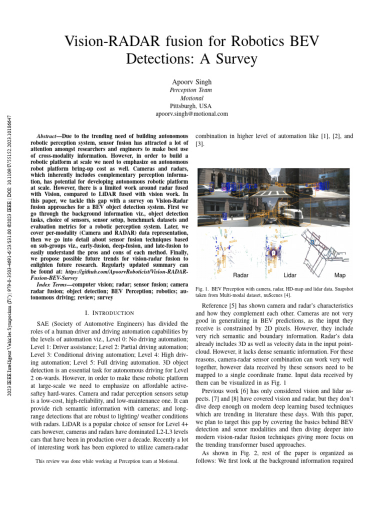 Vision-RADAR Fusion For Robotics BEV Detections A Survey | PDF | Kalman ...
