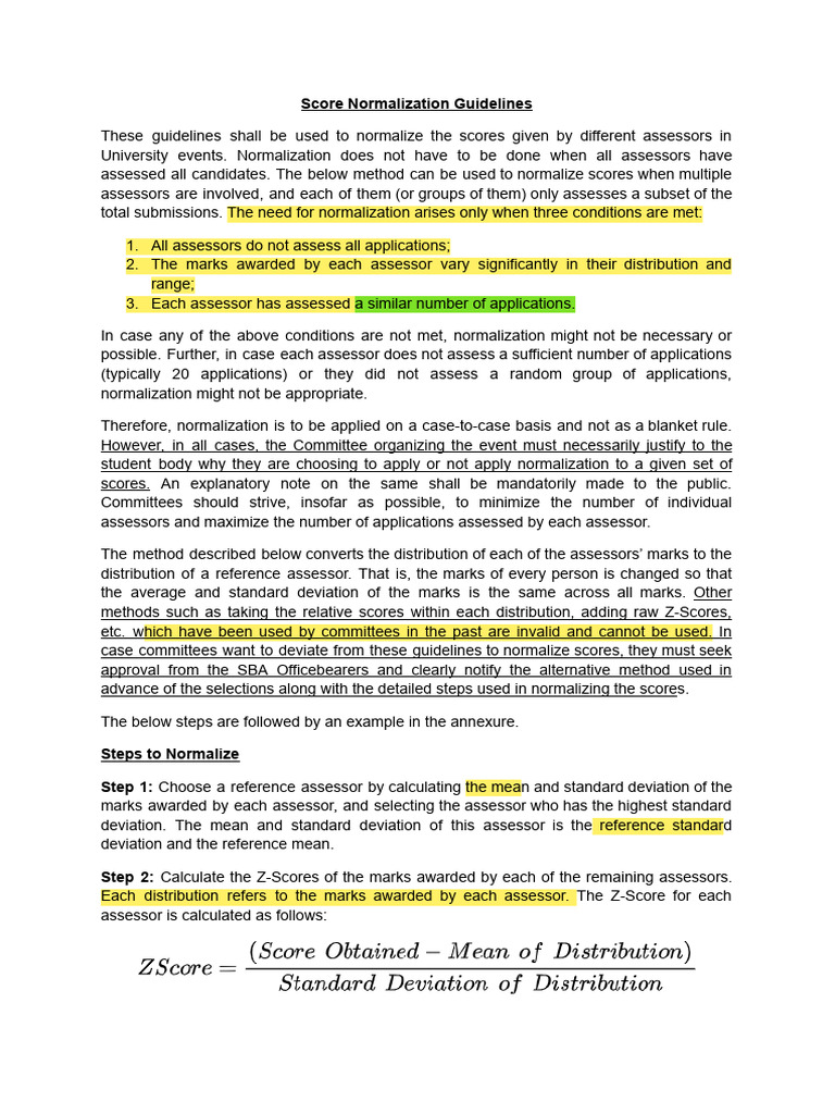 SBA Score Normalization Guidelines | PDF | Standard Score | Standard ...