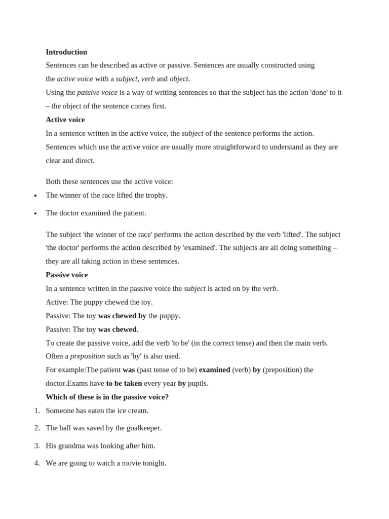 Passive and Active Year 6 Notes | PDF | Verb | Subject (Grammar)