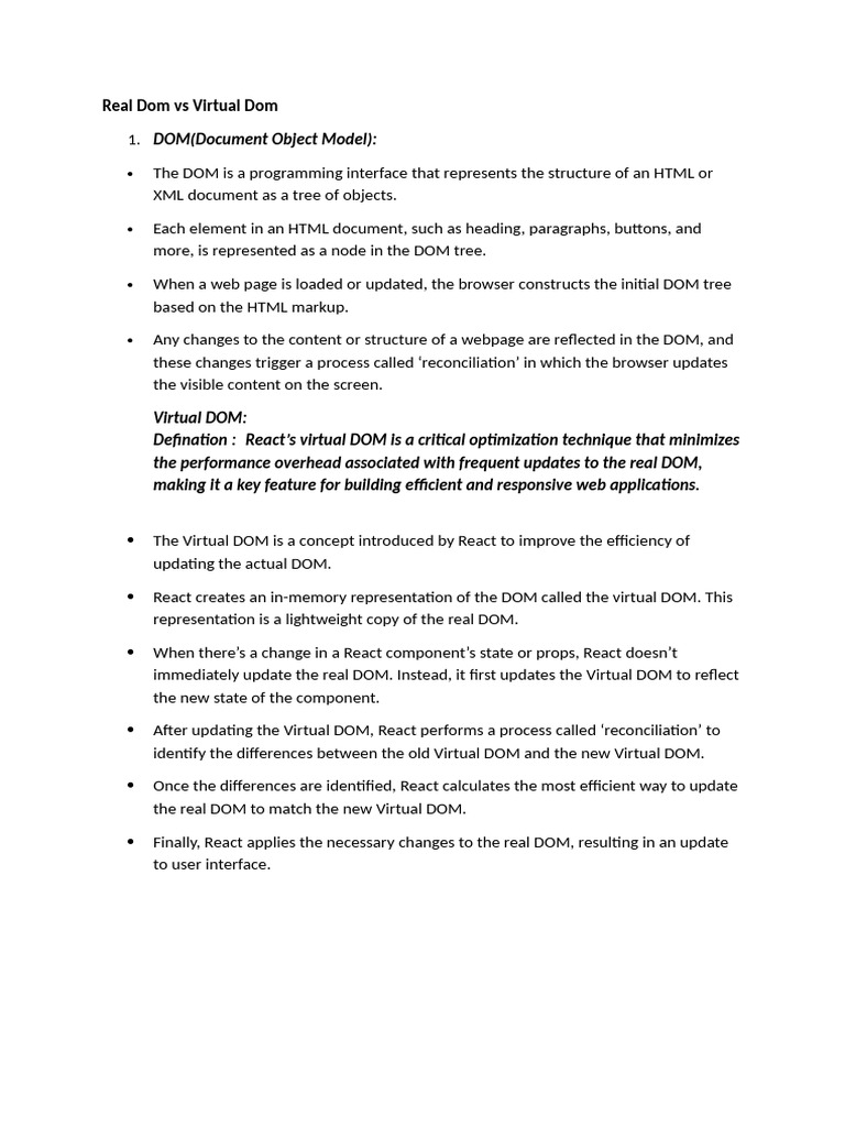 Real Dom vs Virtual Dom | PDF | Document Object Model | Html